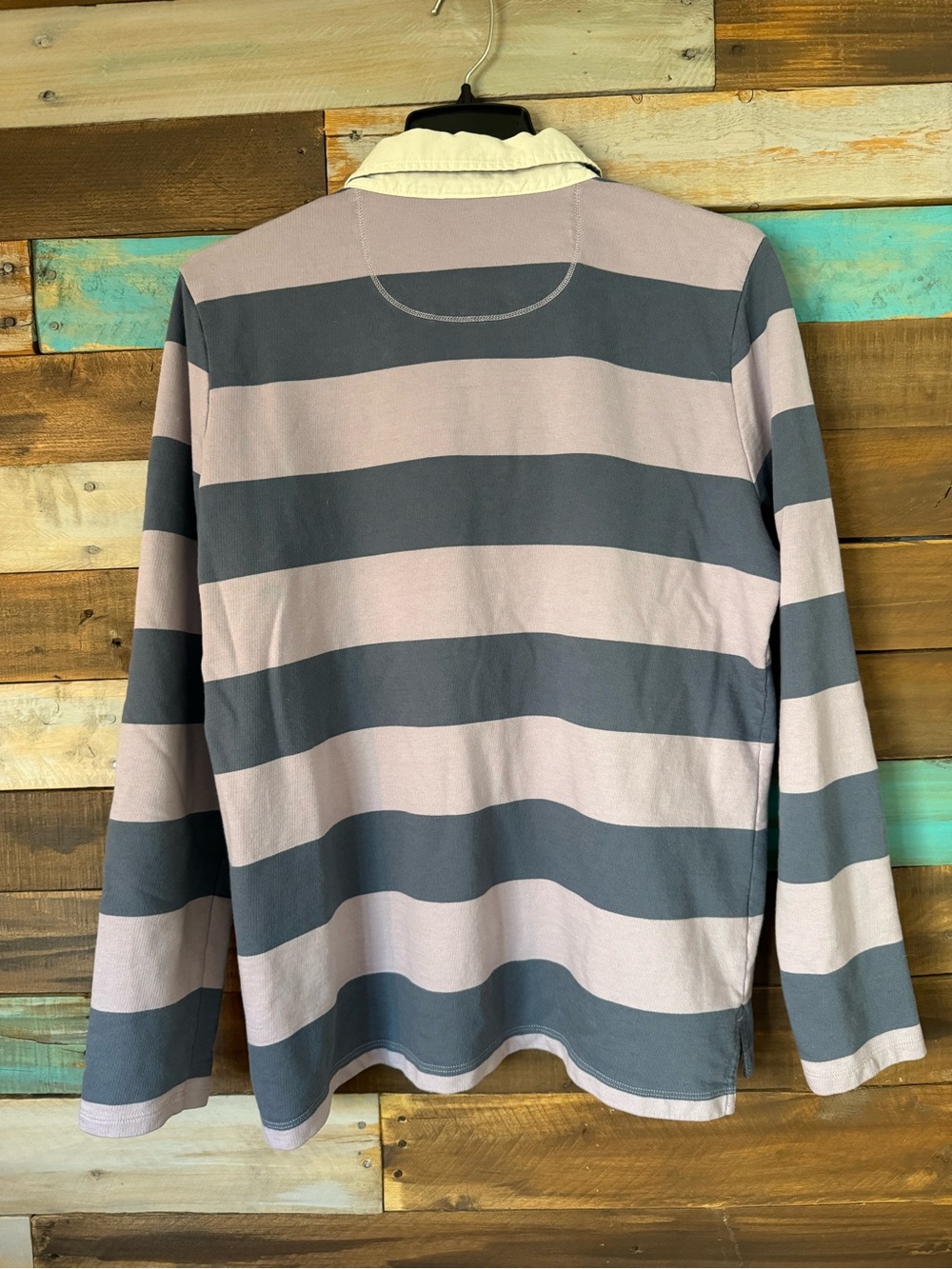 L.L. Bean Striped Rugby Polo Shirt Lavender Blue Katahdin Logo | Size L - Picture 2 of 9